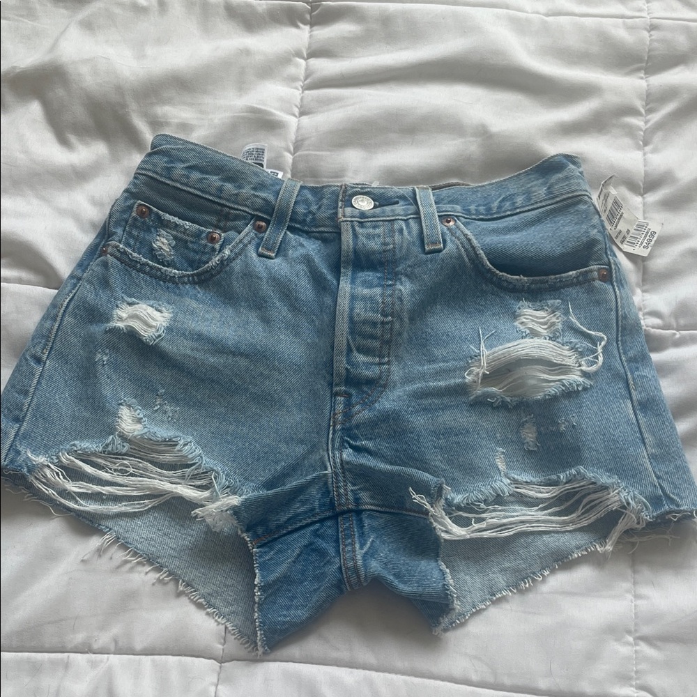 Levi's 501 Light Blue Distressed Jean Shorts
